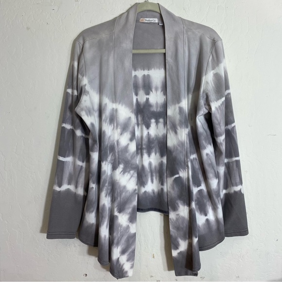 Produce Co. Tie Dye Open Cardigan Size Large Gray & White NY18P Made in USA - Picture 1 of 9